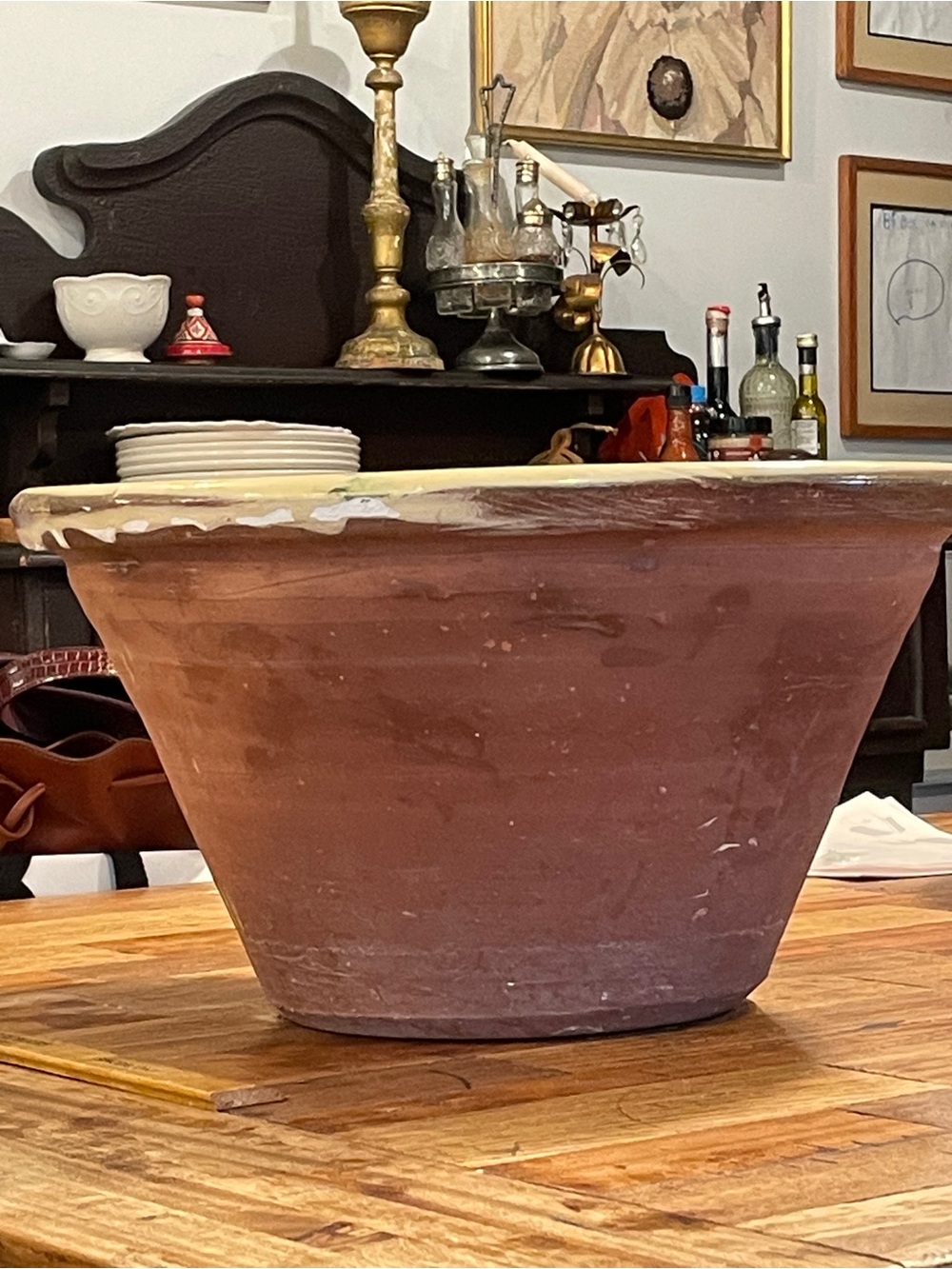 Ultra rare 1800s Antique red ward with Soft Yellow Glaze milk cooling pan - Picture 2 of 8